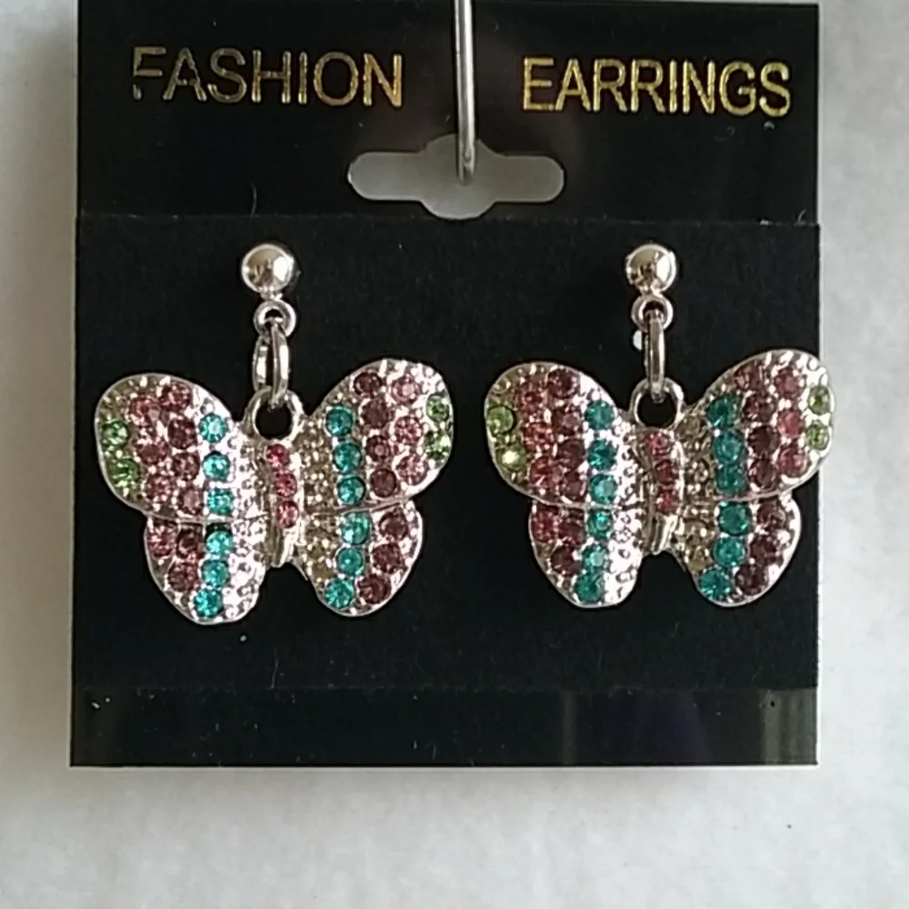 Womens silver & pastel butterfly post earrings